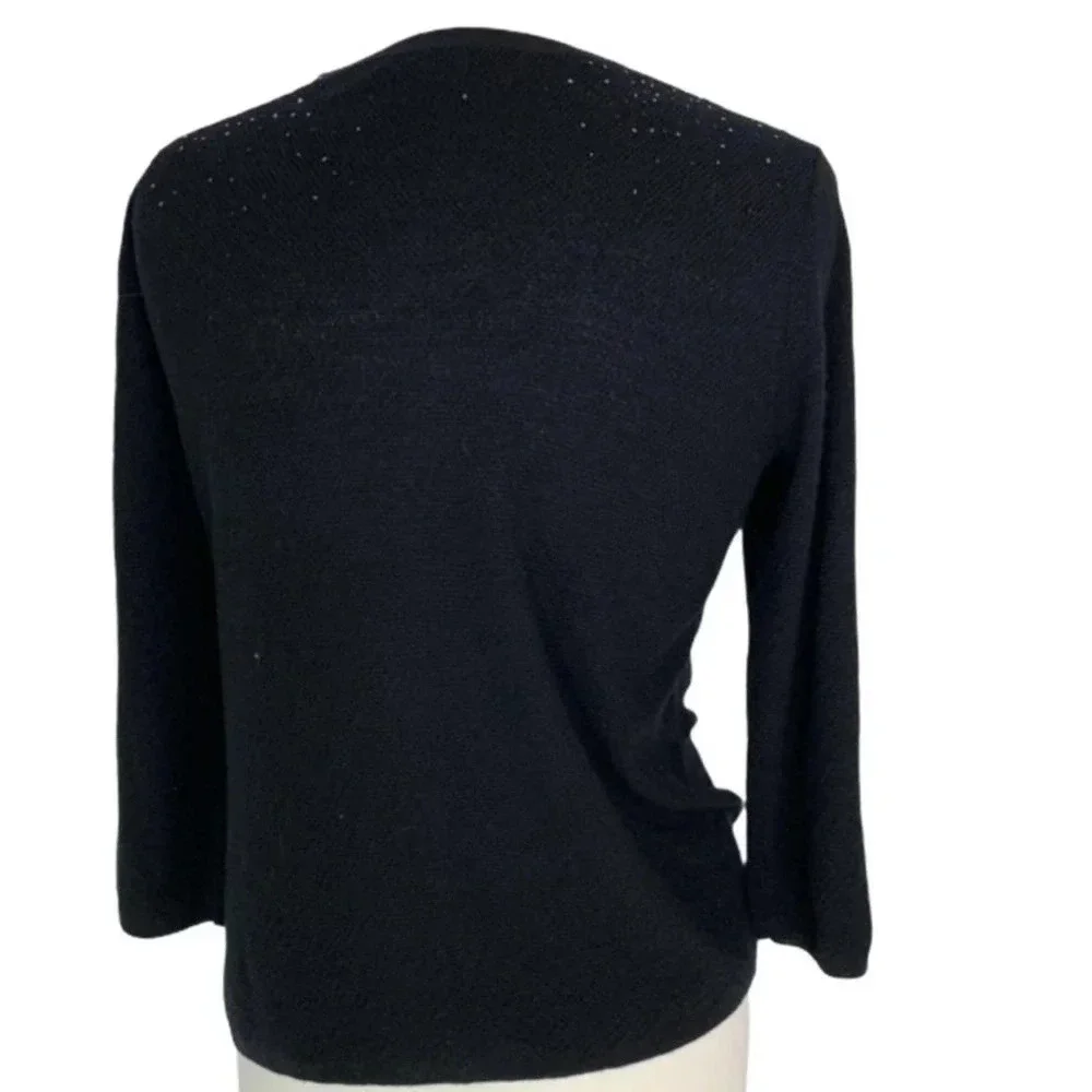 Eileen Fisher Wool Beaded Drape Cowl Neck Sweater Top Black Size XS